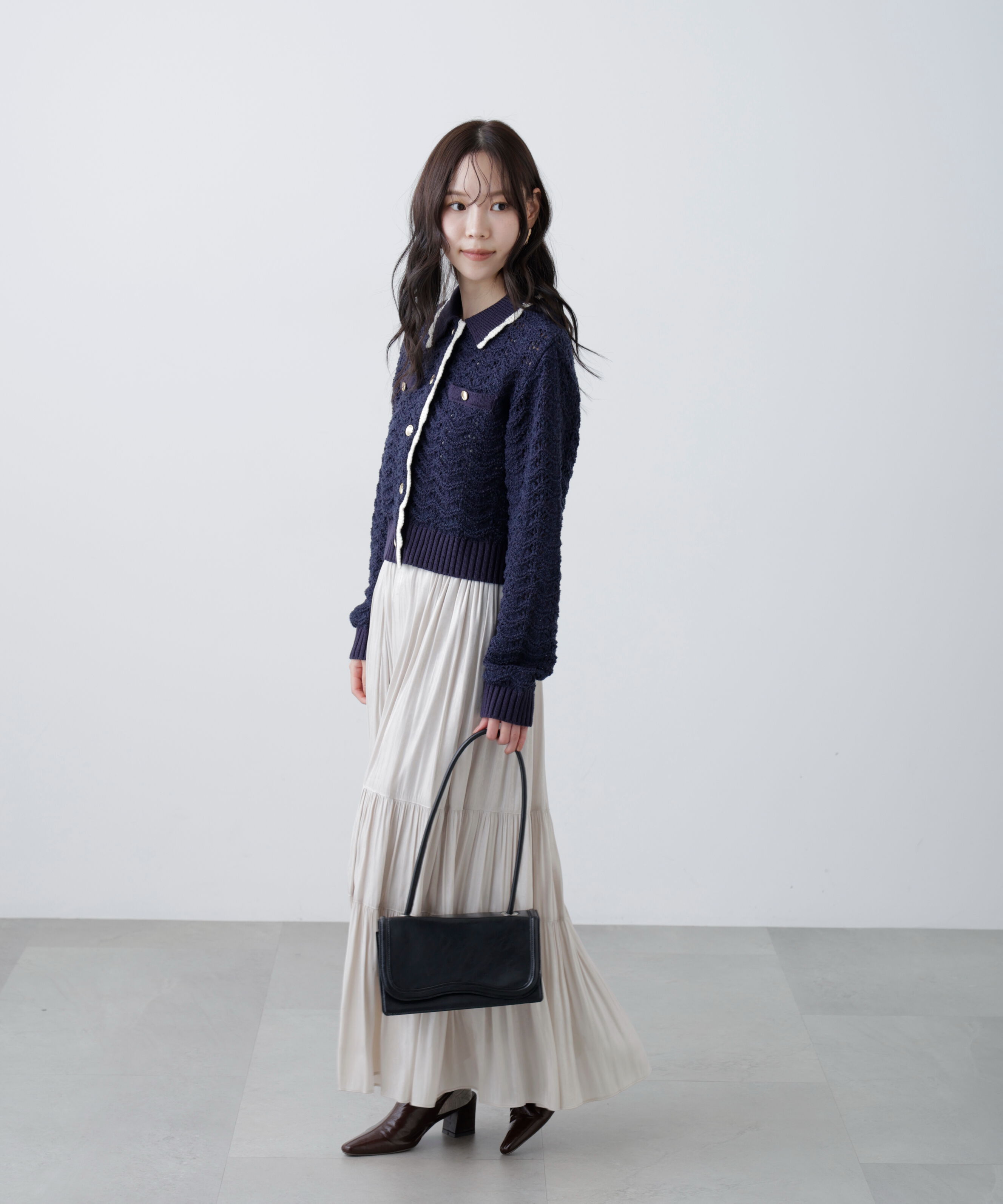  「ミニブークレツィードライク配色ニットカーディガン」|ニット・セーター|