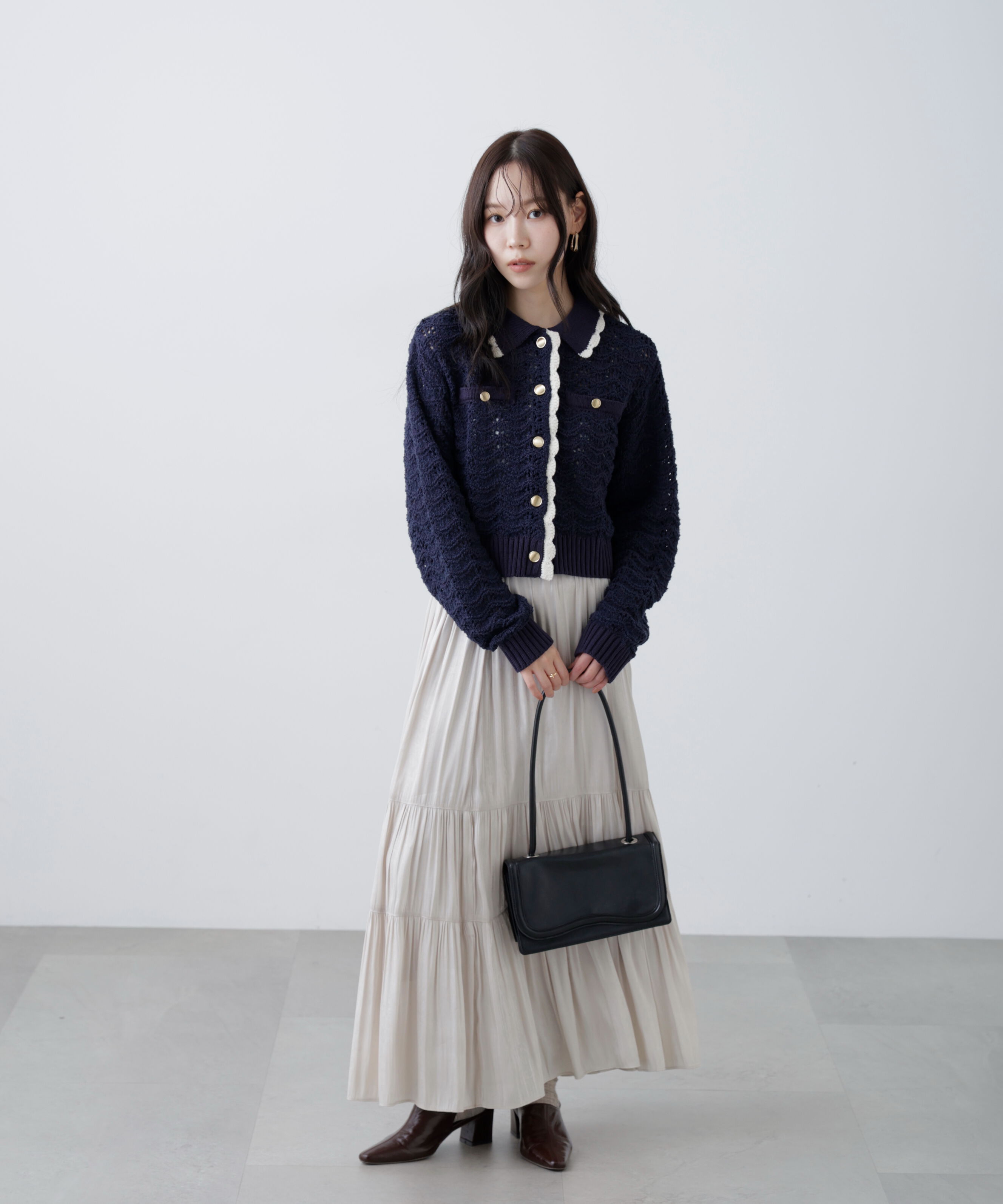  「ミニブークレツィードライク配色ニットカーディガン」|ニット・セーター|