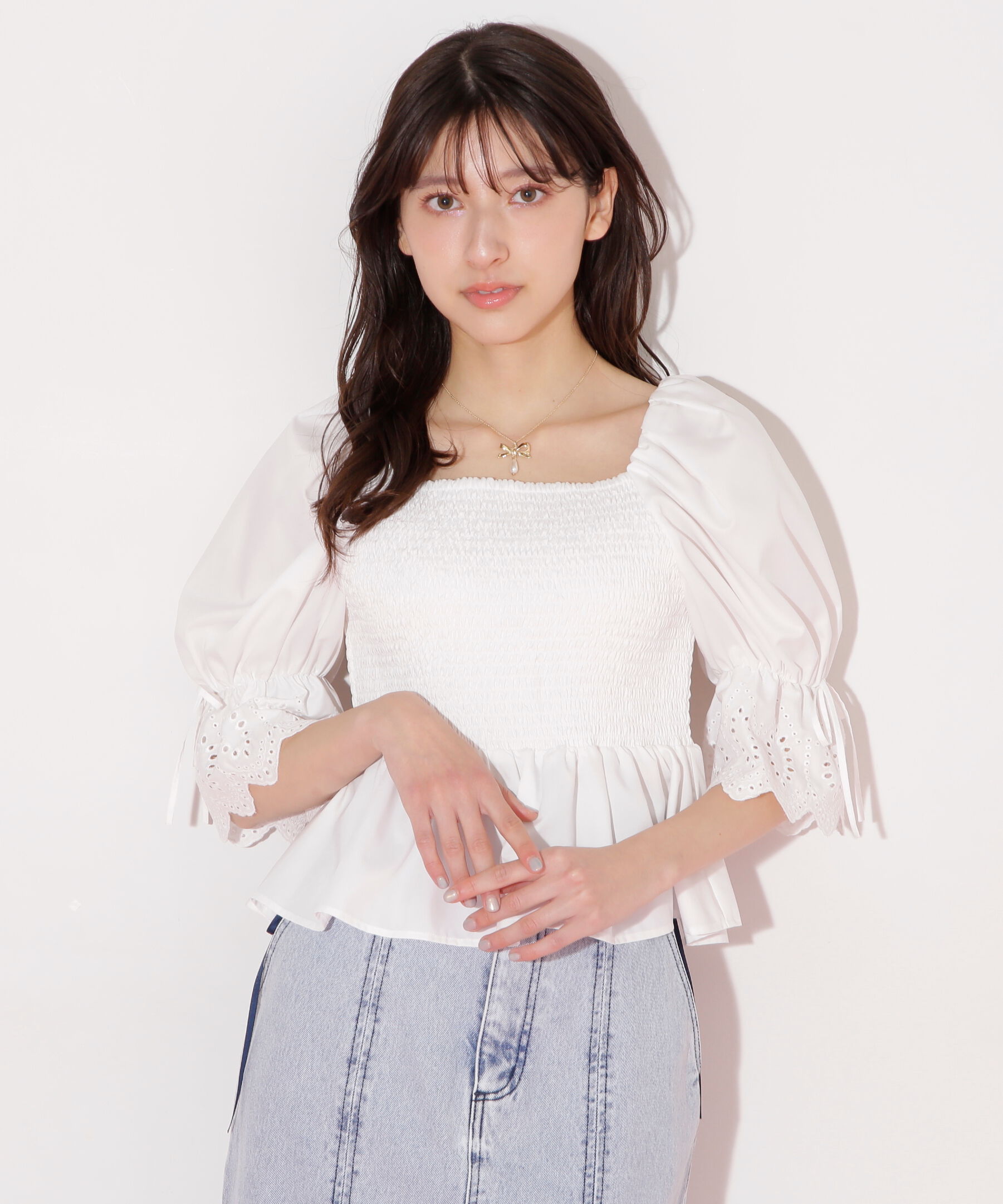 「エンブロイダリーパフブラウス」|シャツ・ブラウス|ホワイト
