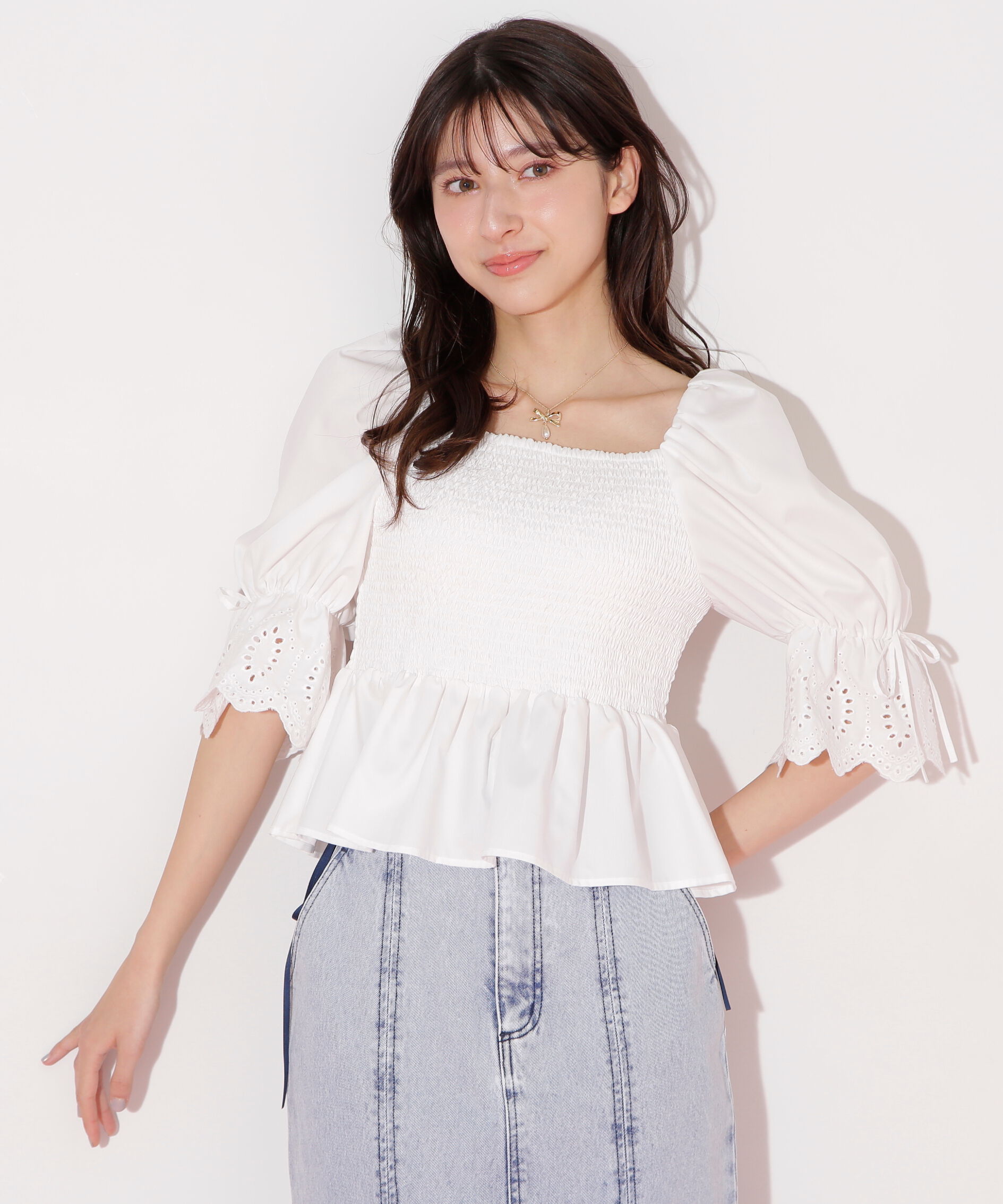  「エンブロイダリーパフブラウス」|シャツ・ブラウス|