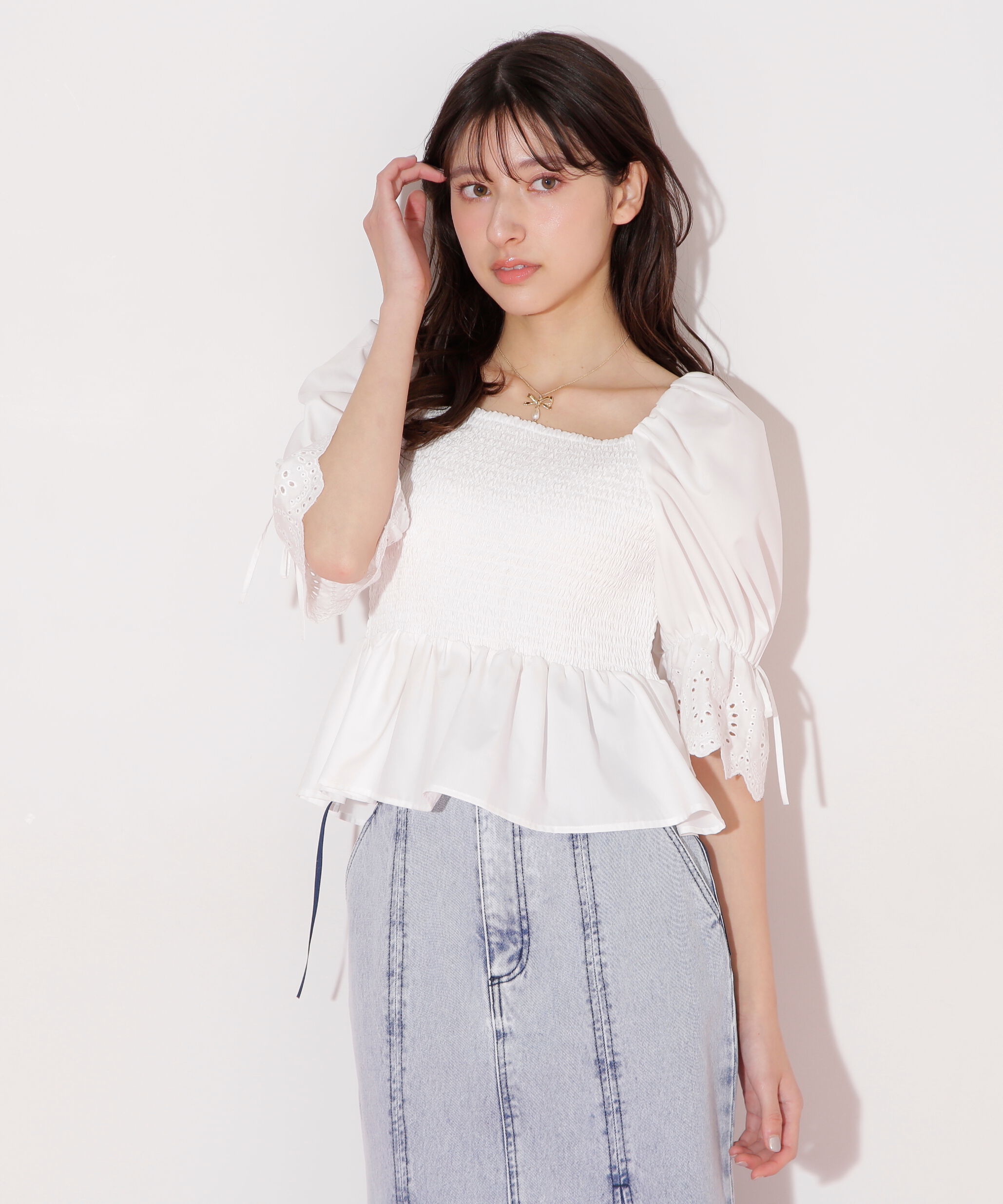  「エンブロイダリーパフブラウス」|シャツ・ブラウス|