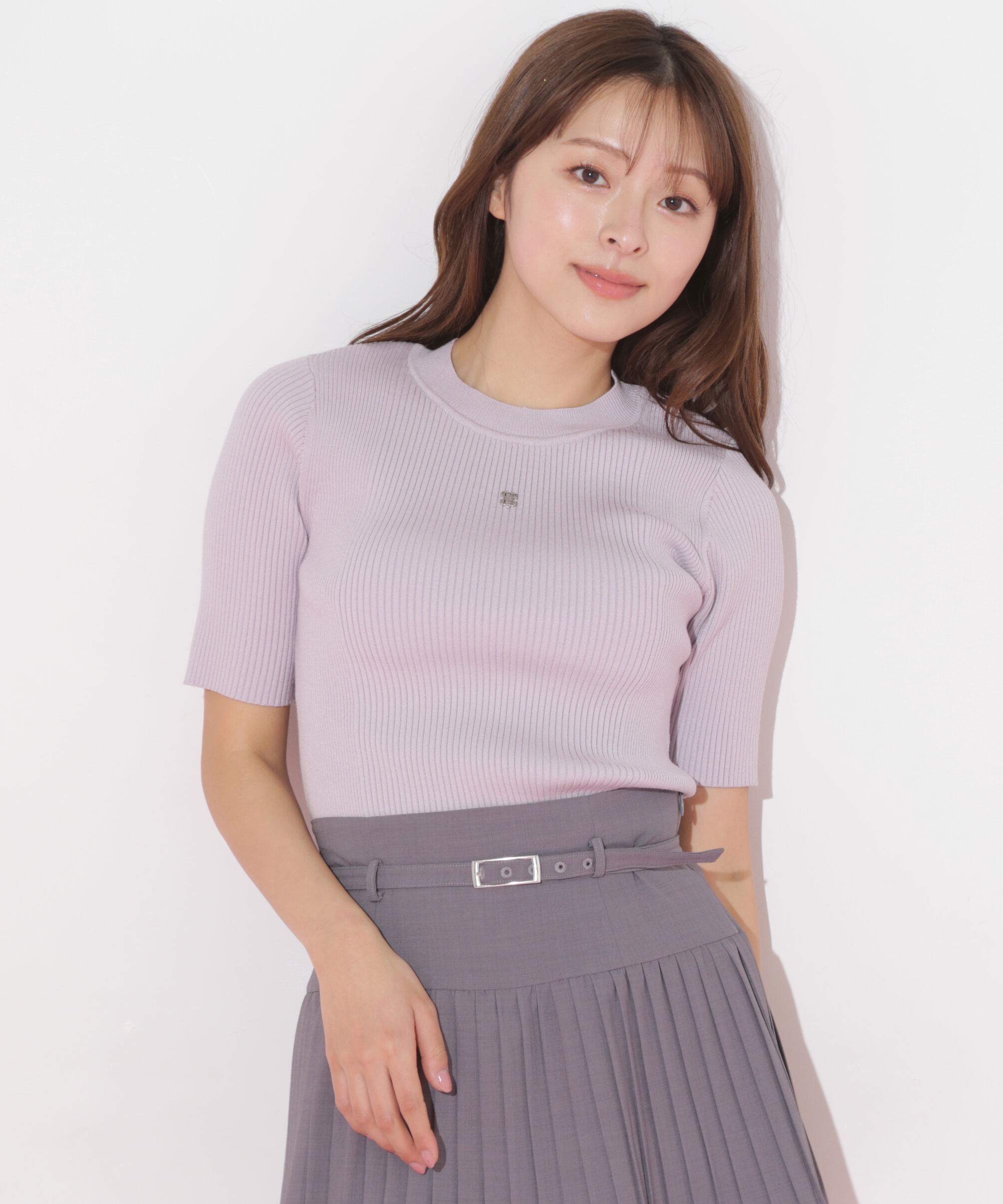  「メタルプレートリブニット」|ニット・セーター|ラベンダー