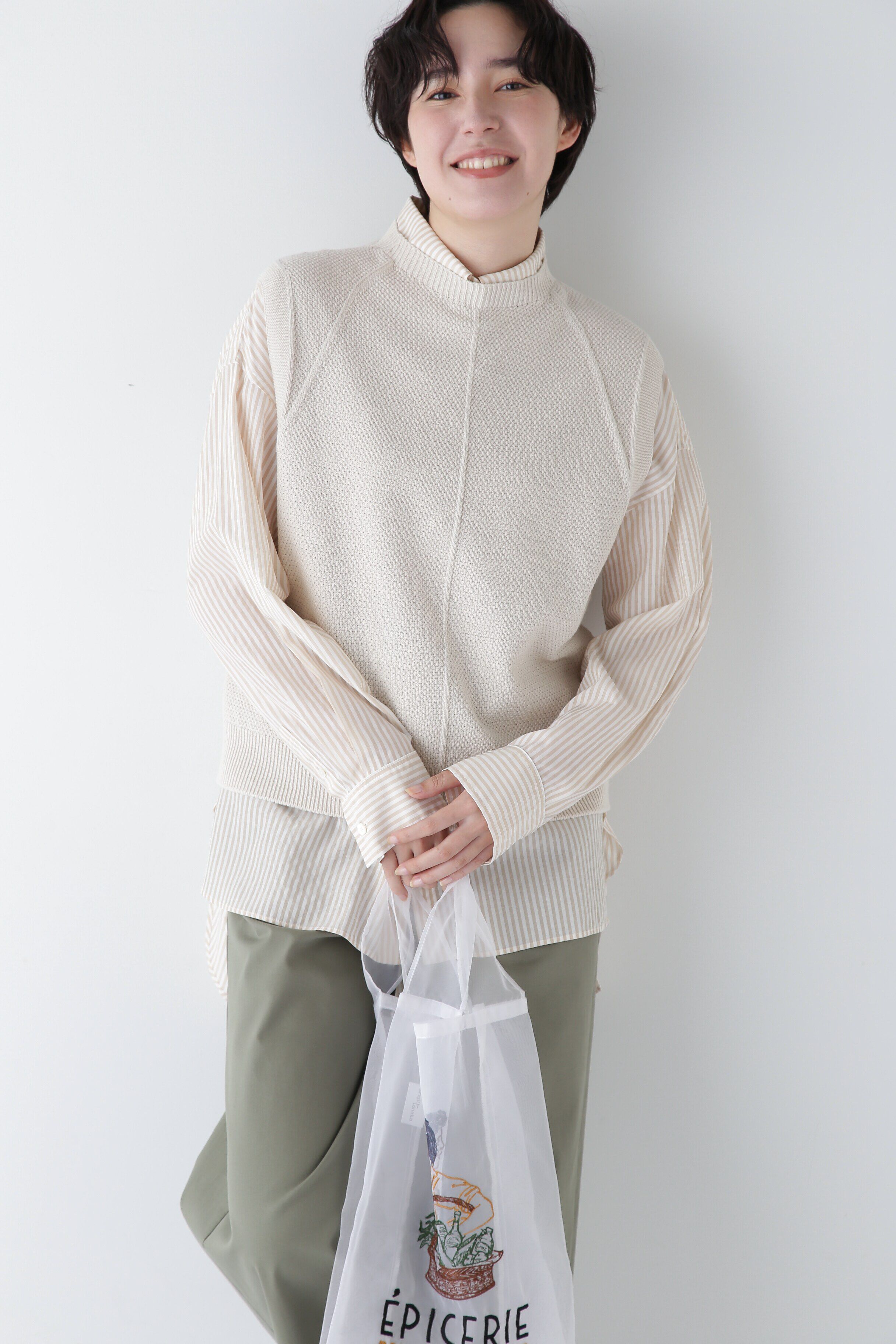  「◆【ウォッシャブル】コットンポリエステルリンクスベスト」|ニット・セーター|エクリュ1