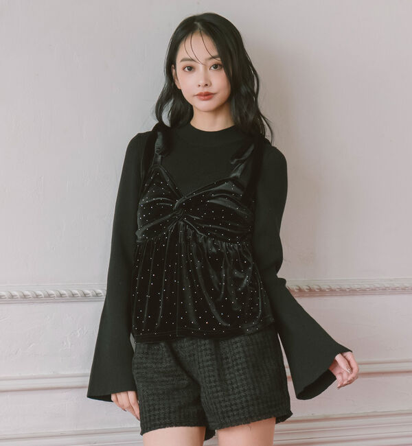 archives「ラインストーンベロアビスチェ&times;フレアリブニットＳＥＴ」|カーディガン|