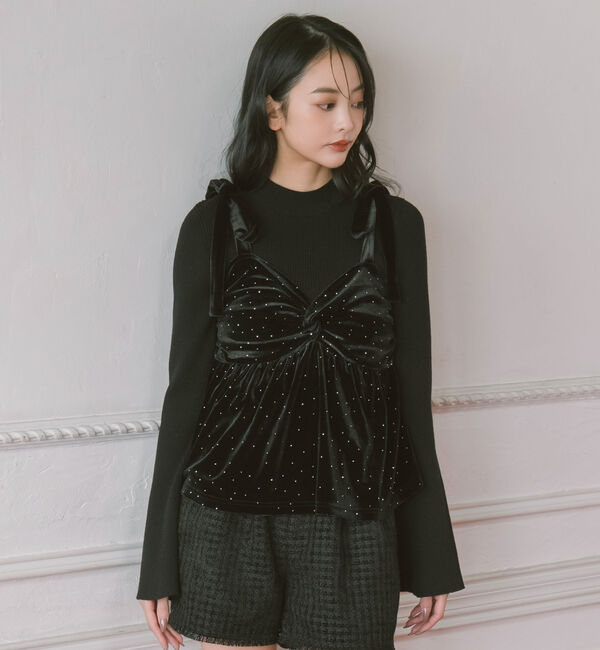 archives「ラインストーンベロアビスチェ&times;フレアリブニットＳＥＴ」|カーディガン|