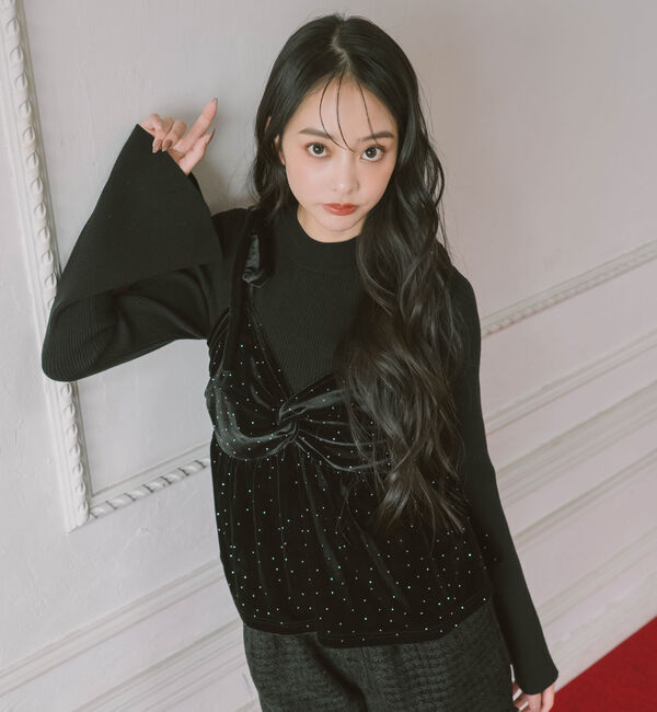 archives「ラインストーンベロアビスチェ&times;フレアリブニットＳＥＴ」|カーディガン|