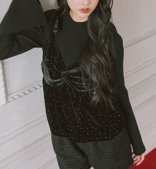 archives「ラインストーンベロアビスチェ&times;フレアリブニットＳＥＴ」|カーディガン|