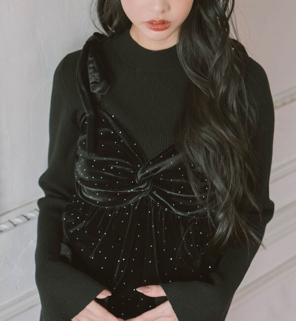 archives「ラインストーンベロアビスチェ&times;フレアリブニットＳＥＴ」|カーディガン|