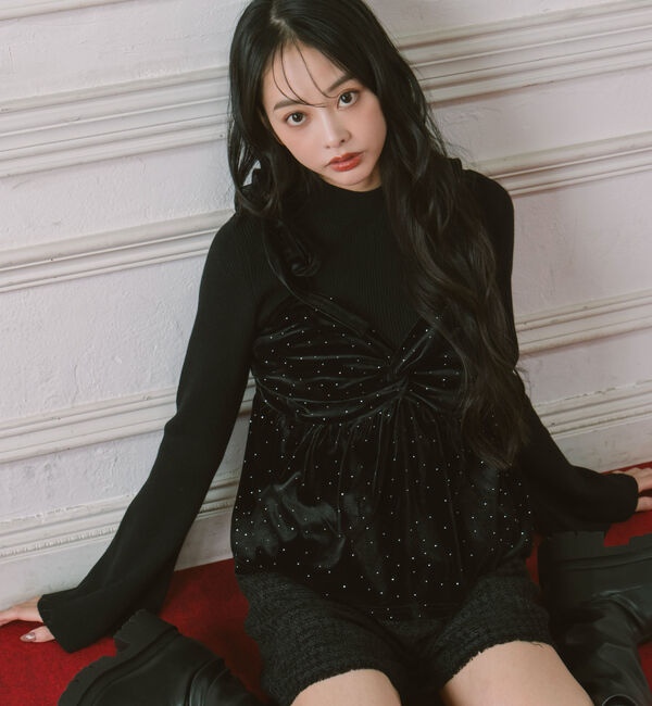 archives「ラインストーンベロアビスチェ&times;フレアリブニットＳＥＴ」|カーディガン|