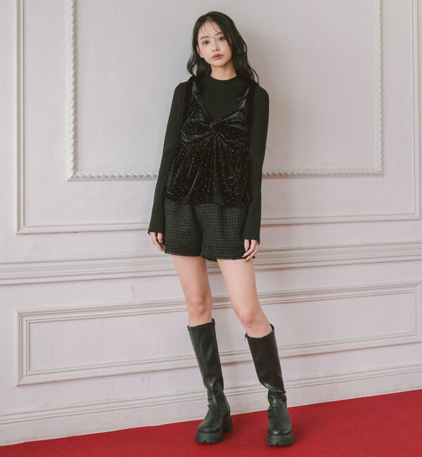 archives「ラインストーンベロアビスチェ&times;フレアリブニットＳＥＴ」|カーディガン|