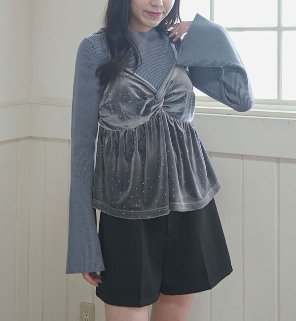 archives「ラインストーンベロアビスチェ&times;フレアリブニットＳＥＴ」|カーディガン|BLUE