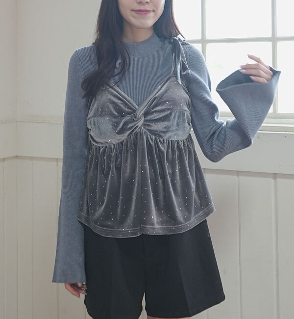 archives「ラインストーンベロアビスチェ&times;フレアリブニットＳＥＴ」|カーディガン|