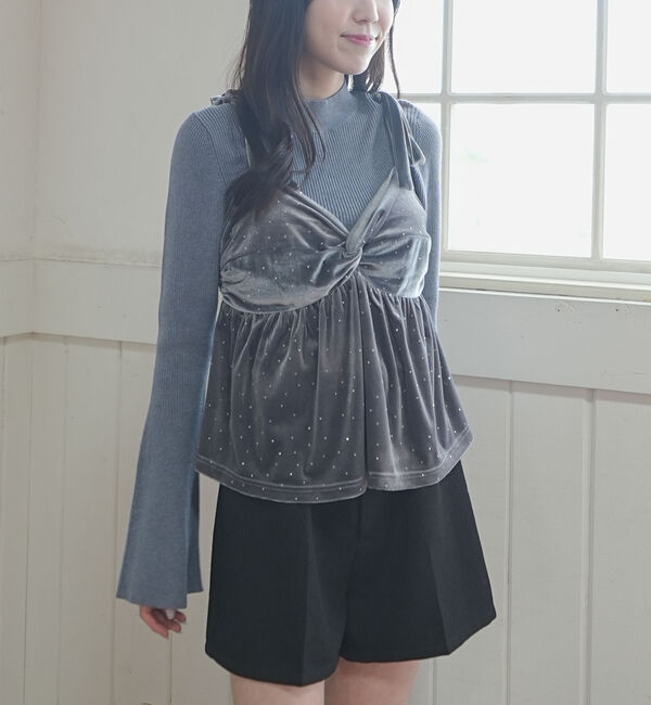 archives「ラインストーンベロアビスチェ&times;フレアリブニットＳＥＴ」|カーディガン|