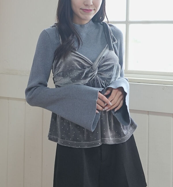 archives「ラインストーンベロアビスチェ&times;フレアリブニットＳＥＴ」|カーディガン|