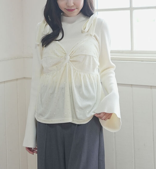 archives「ラインストーンベロアビスチェ&times;フレアリブニットＳＥＴ」|カーディガン|IVORY