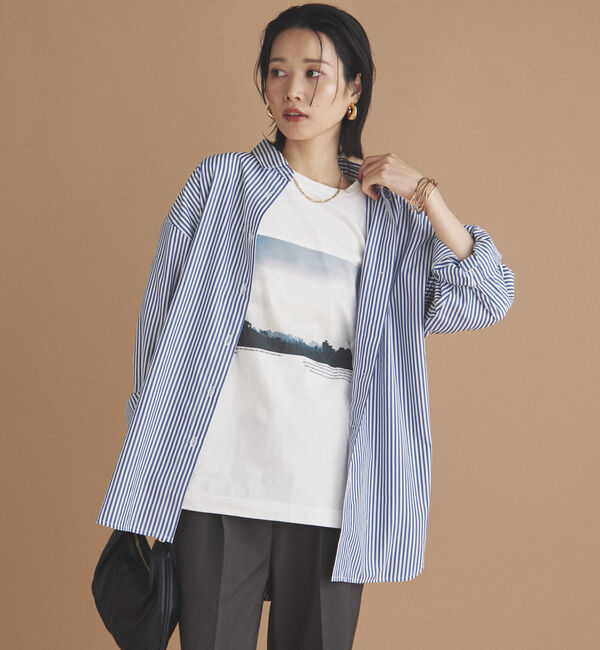 Doux archives「ストライプベーシックオーバーシャツ」|シャツ・ブラウス|NAVY