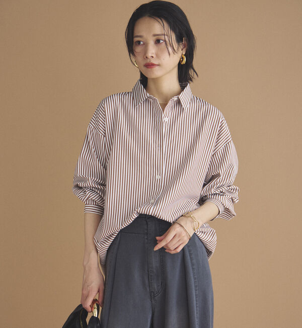Doux archives「ストライプベーシックオーバーシャツ」|シャツ・ブラウス|BROWN