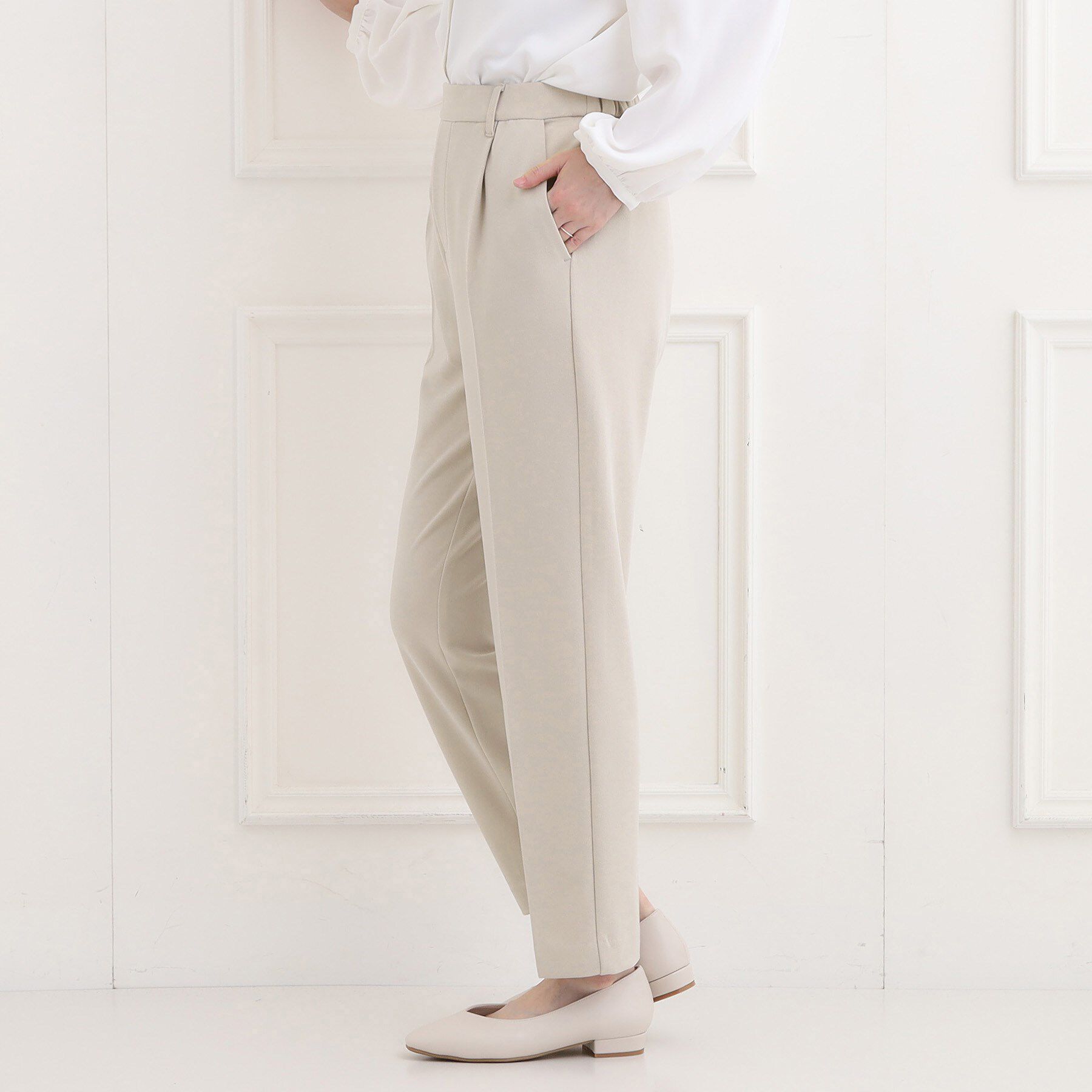 SHOO･LA･RUE「【洗濯機可/S-3L/イージーケア】きちんと楽に。カットジョーゼットテーパードパンツ」|その他|