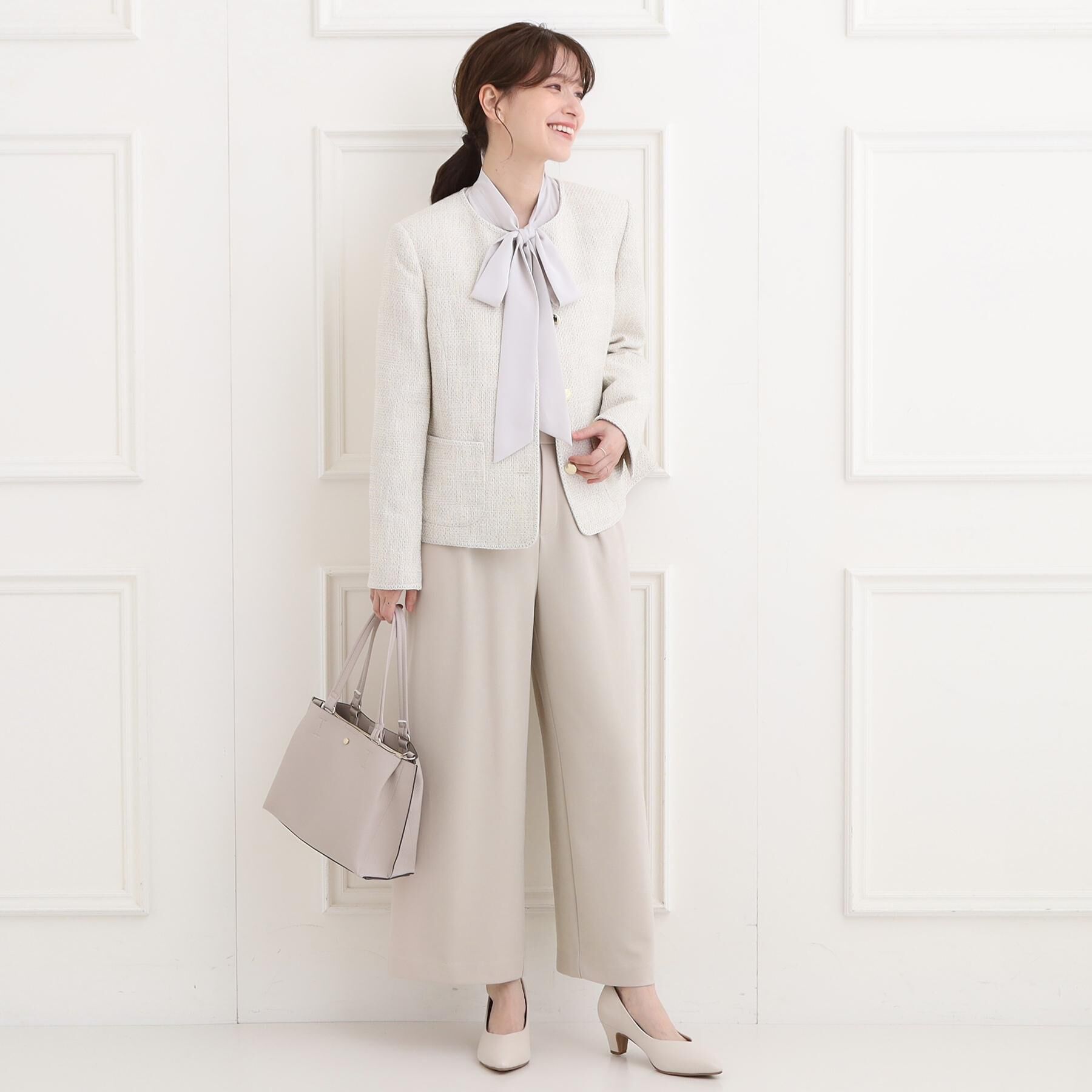 SHOO･LA･RUE「【洗濯機可/S-3L/イージーケア】きちんと楽に。カットジョーゼットワイドパンツ」|その他|