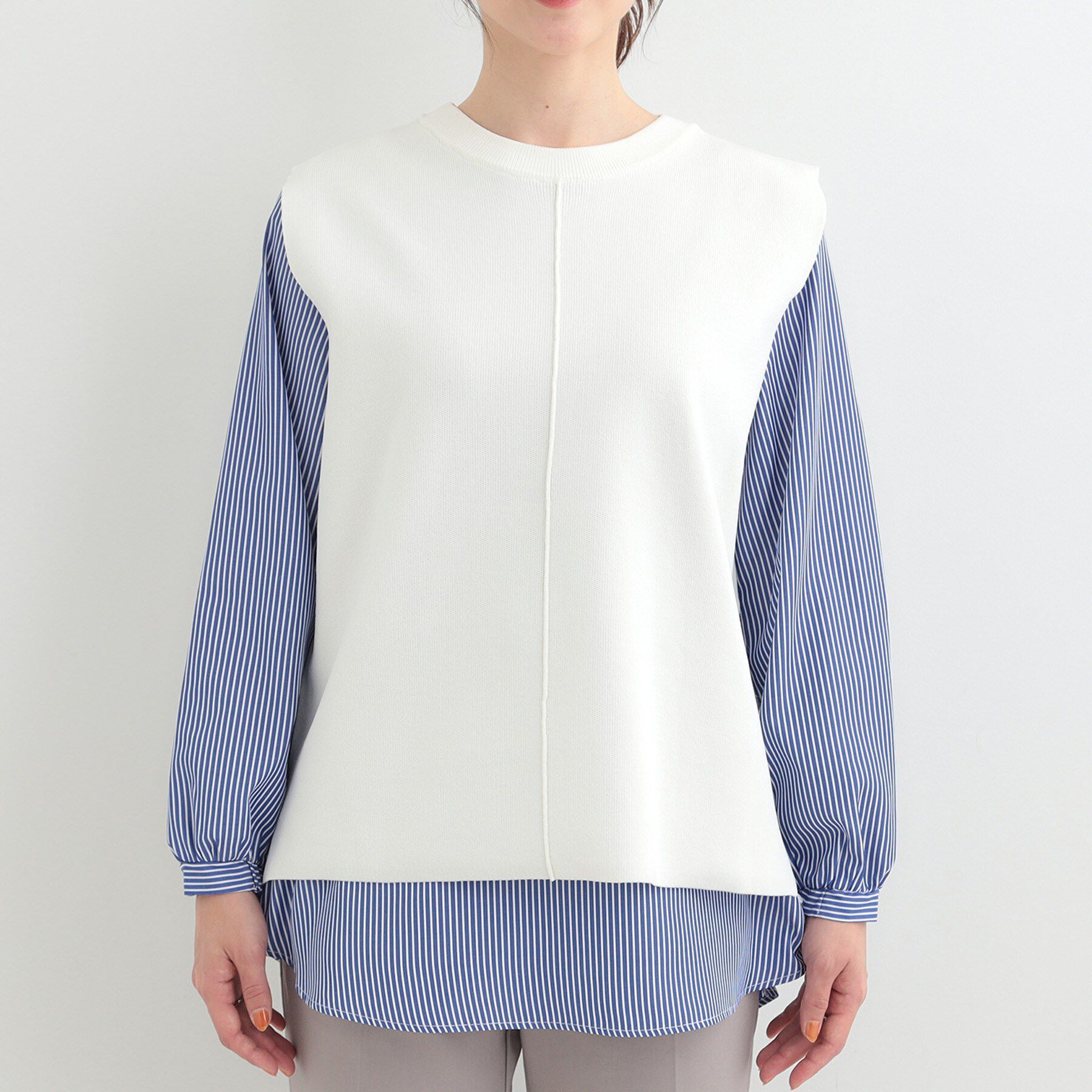 SHOO･LA･RUE「【2点セット/S-LL/洗濯機可】軽くてきれい見え ニットベスト＋ブラウス」|ニット・セーター|