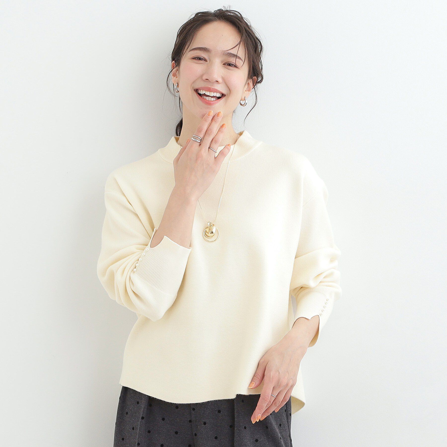 SHOO･LA･RUE「【洗濯機可/セットアップ可/S-LL】インせず着られる もちもち裾ラウンドニット」|ニット・セーター|