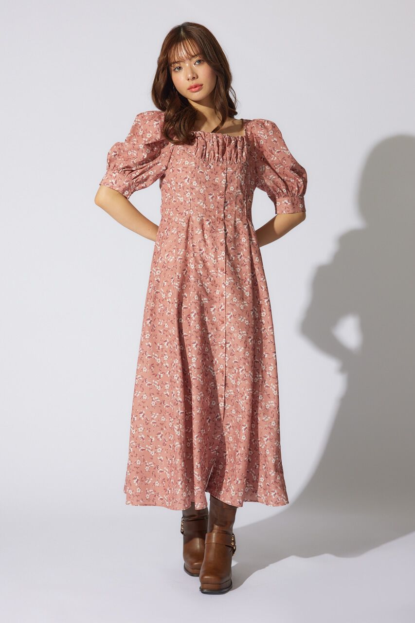 rienda「バストギャザーデザインフレアワンピース」|ワンピース|