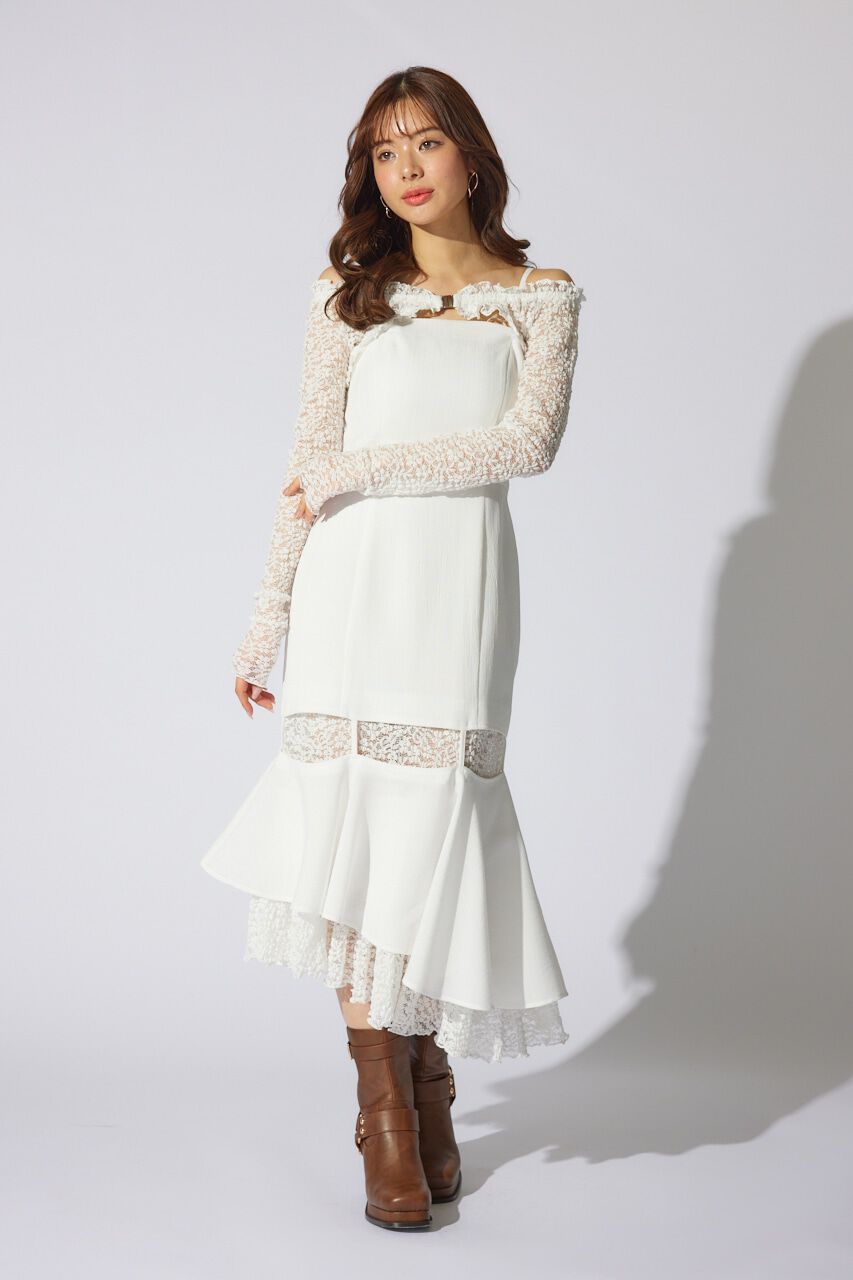 rienda「オフショルレースコンビマーメイドワンピース」|ワンピース|WHT