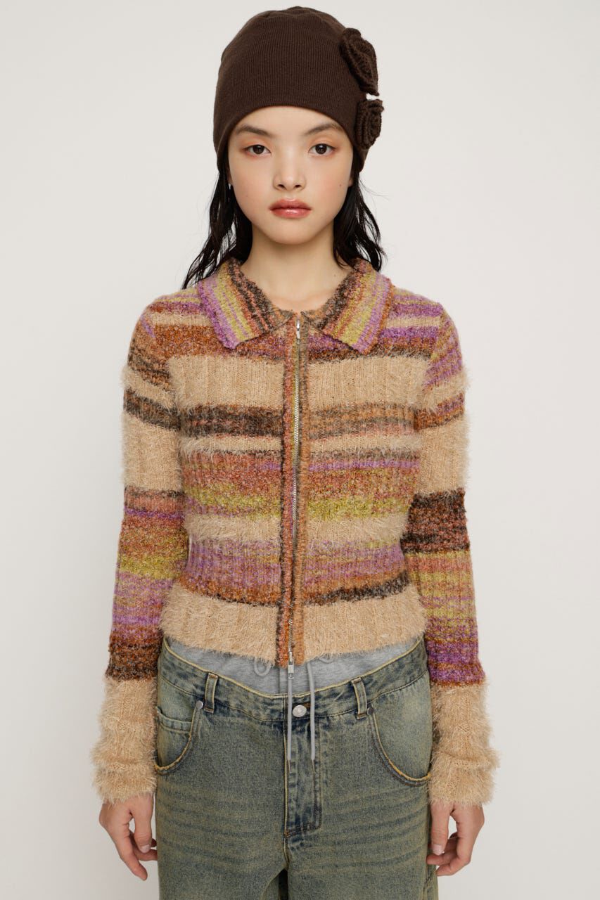 SLY「SHAGGY MIX FRONT ZIP トップス」|ニット・セーター|