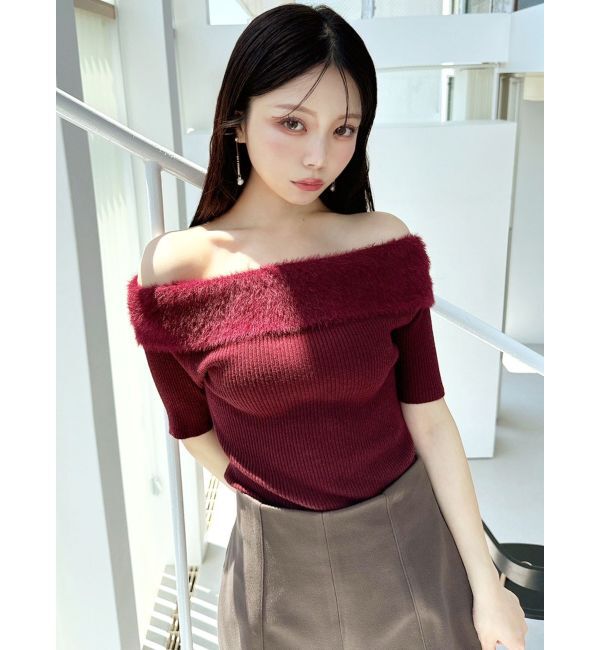 RESEXXY「シャギーコンビオフショルニットトップス」|ニット・セーター|