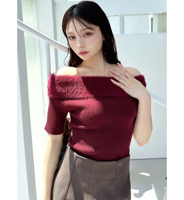 RESEXXY「シャギーコンビオフショルニットトップス」|ニット・セーター|