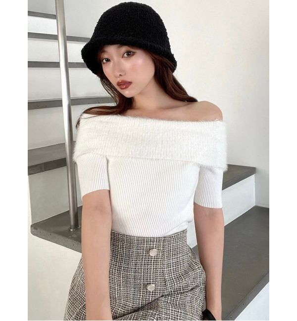 RESEXXY「シャギーコンビオフショルニットトップス」|ニット・セーター|