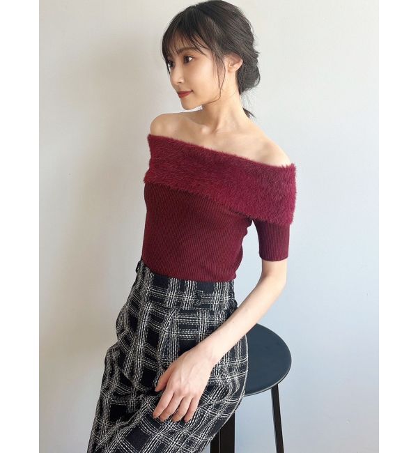 RESEXXY「シャギーコンビオフショルニットトップス」|ニット・セーター|