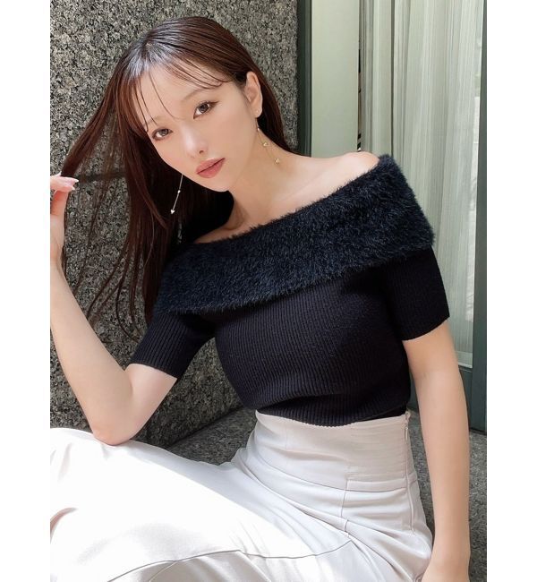 RESEXXY「シャギーコンビオフショルニットトップス」|ニット・セーター|