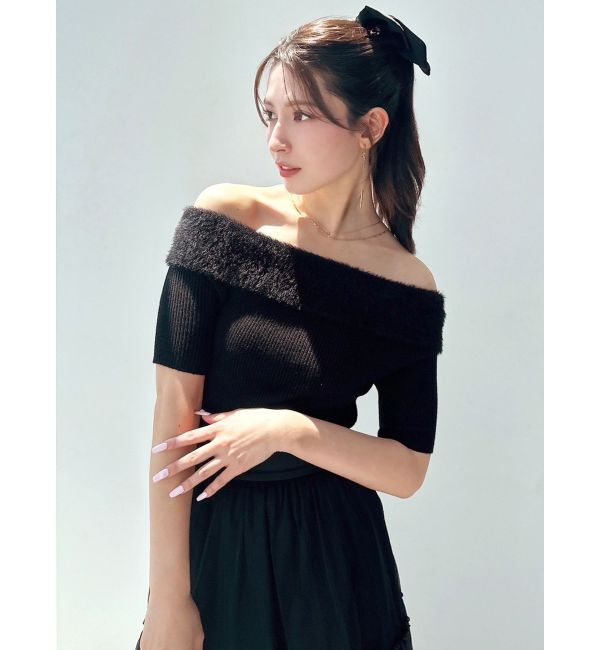 RESEXXY「シャギーコンビオフショルニットトップス」|ニット・セーター|