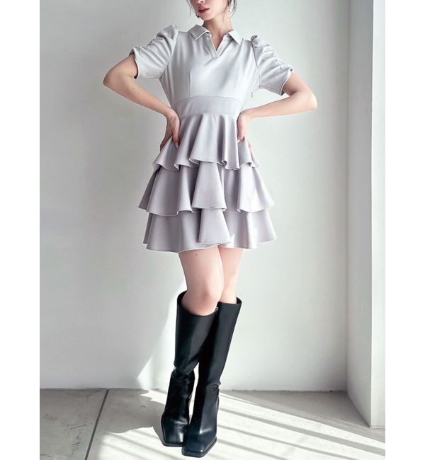 RESEXXY「ボリュームフレアミニワンピース」|ワンピース|ライトグレー