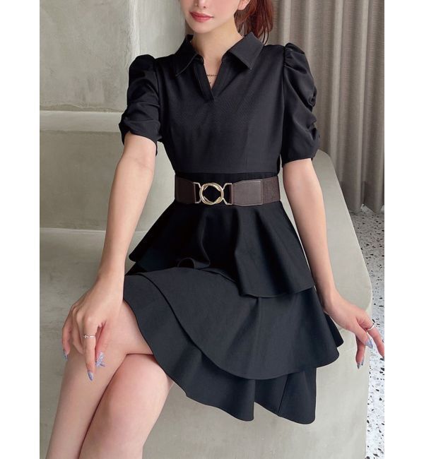 RESEXXY「ボリュームフレアミニワンピース」|ワンピース|ブラック