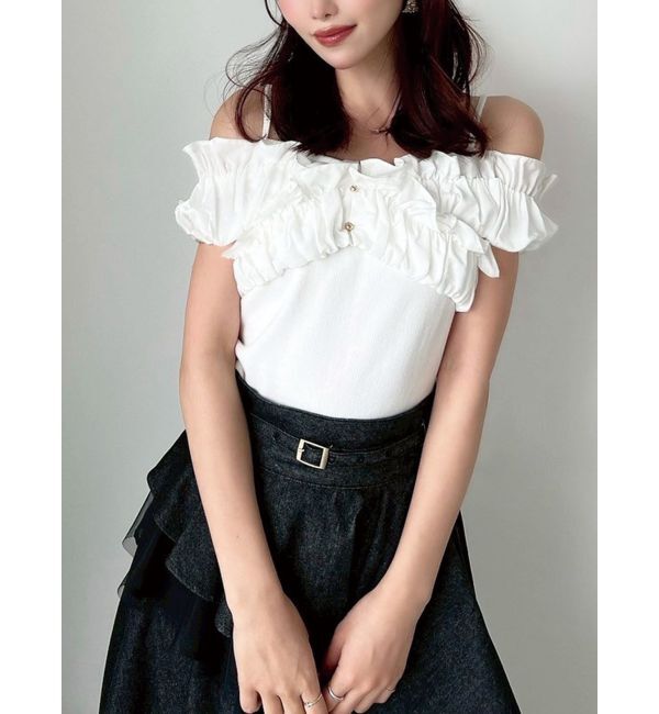 RESEXXY「ボリュームフリルドッキングカットトップス」|Tシャツ・カットソー|ホワイト