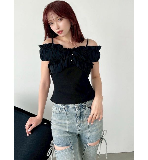 RESEXXY「ボリュームフリルドッキングカットトップス」|Tシャツ・カットソー|