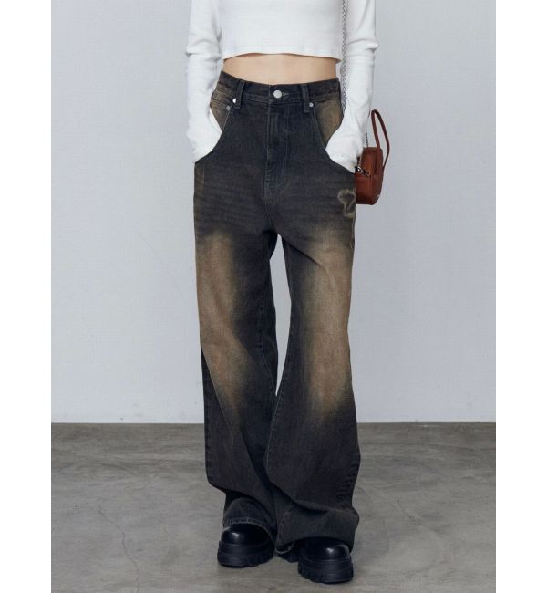 EMODA「リボングラフィックルーズジーンズ」|デニム|ブラック