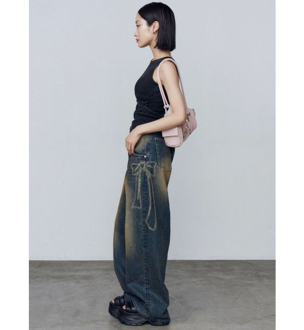 EMODA「リボングラフィックルーズジーンズ」|デニム|