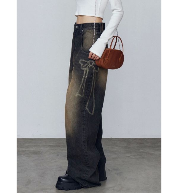 EMODA「リボングラフィックルーズジーンズ」|デニム|