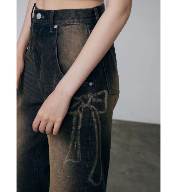 EMODA「リボングラフィックルーズジーンズ」|デニム|