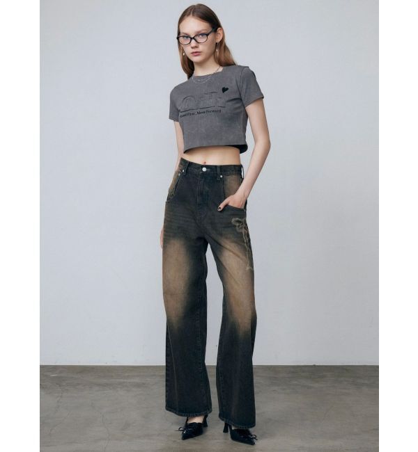 EMODA「リボングラフィックルーズジーンズ」|デニム|