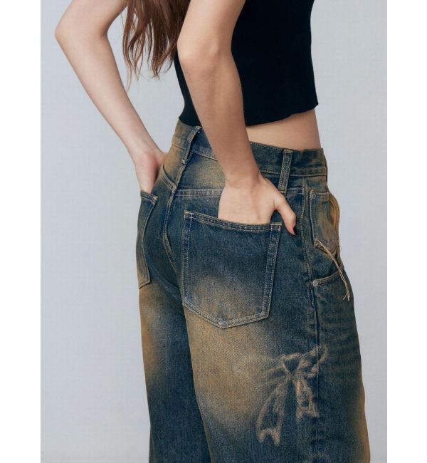 EMODA「リボングラフィックルーズジーンズ」|デニム|