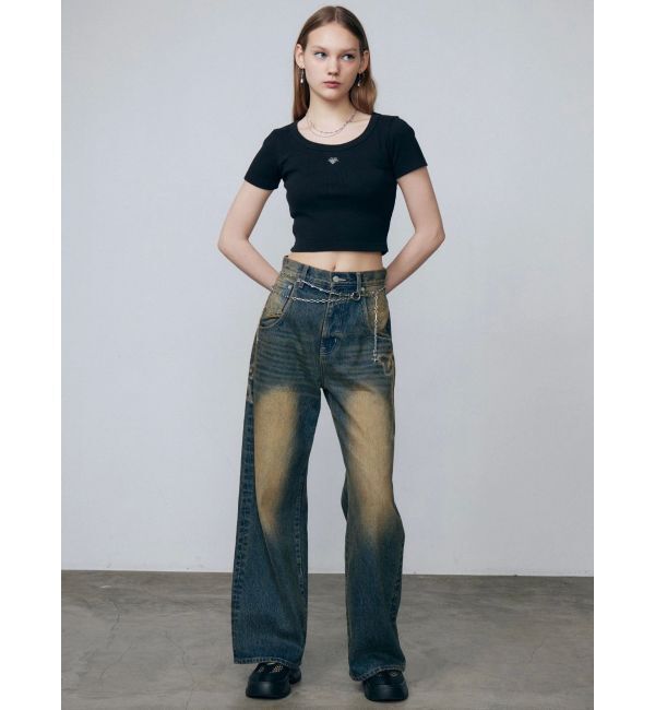 EMODA「リボングラフィックルーズジーンズ」|デニム|