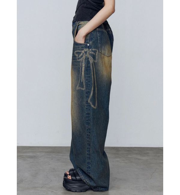 EMODA「リボングラフィックルーズジーンズ」|デニム|