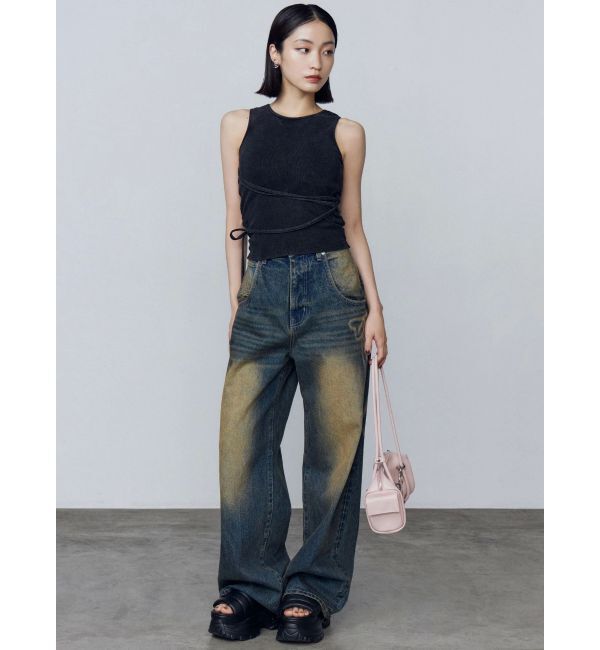 EMODA「リボングラフィックルーズジーンズ」|デニム|