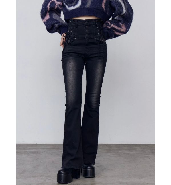 EMODA「スリーレスアップハイウエストフレアパギンス」|デニム|