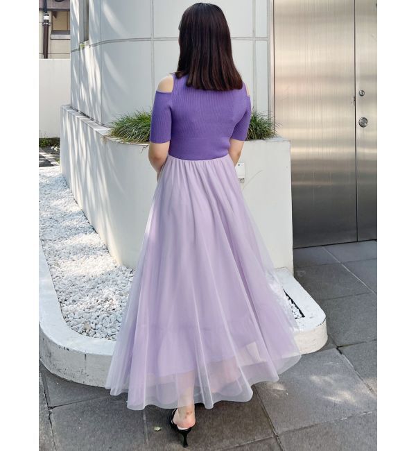 MERCURYDUO「チュールドッキングオープンショルダーワンピース」|ワンピース|