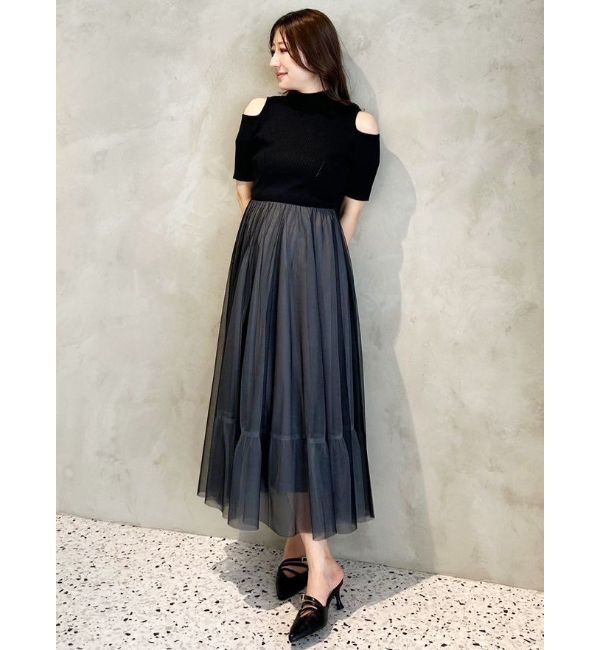 MERCURYDUO「チュールドッキングオープンショルダーワンピース」|ワンピース|